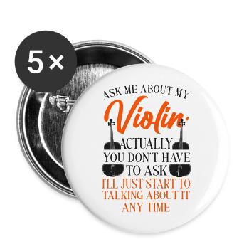 Violin Violinist Vintage Ask Me - Buttons groß 56 mm (5er Pack) - Weiß - Vorne
