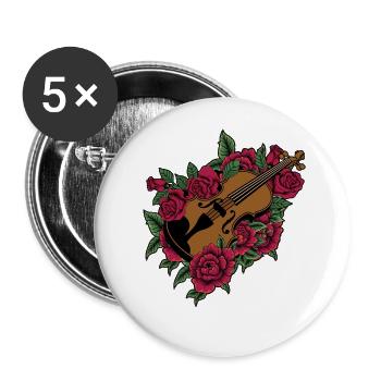 Violon Violoniste Fleur Florale - Lot de 5 grands badges (56 mm) - blanc - Devant