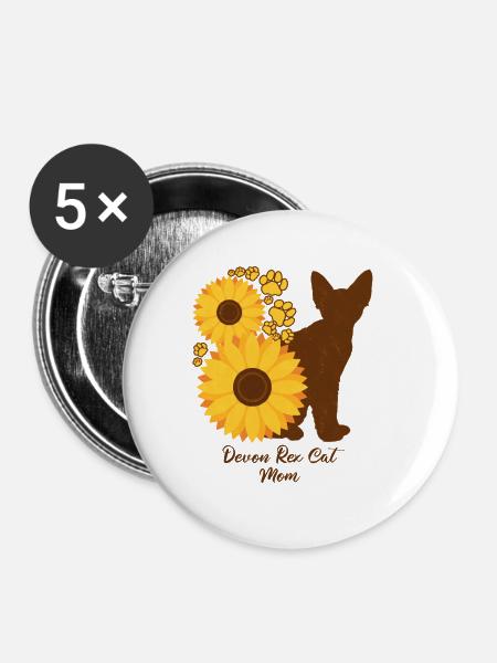 Sonnenblumenmutter - Devon Rex Cat - Buttons groß 56 mm (5er Pack) - Weiß