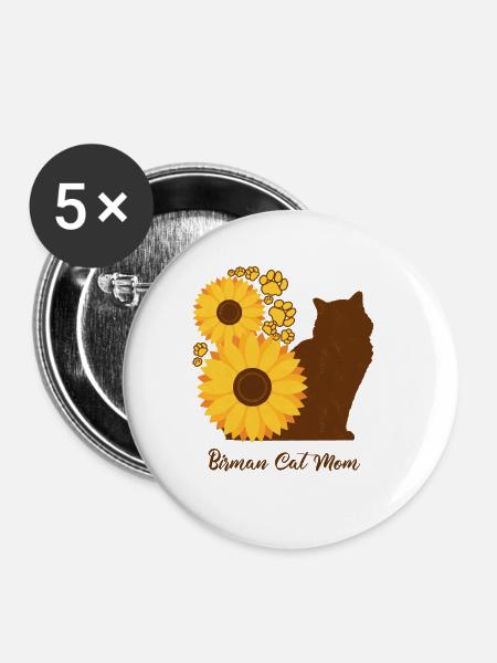 Sonnenblumenmutter - Birma-Katze - Buttons groß 56 mm (5er Pack) - Weiß