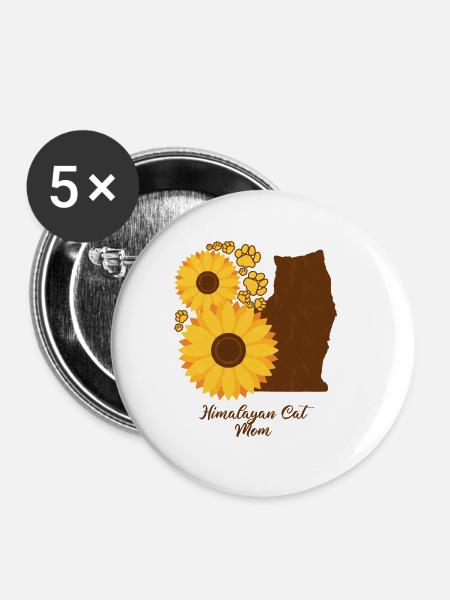 Sonnenblumenmutter - Himalaya-Katze - Buttons groß 56 mm (5er Pack) - Weiß