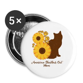 Sunflower Mom - American Shorthair Cat - Buttons large 2.2''/56 mm (5-pack) - white - Front