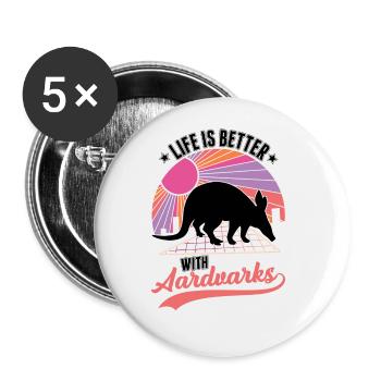 Life is better with aardvark - Buttons large 2.2''/56 mm (5-pack) - white - Front