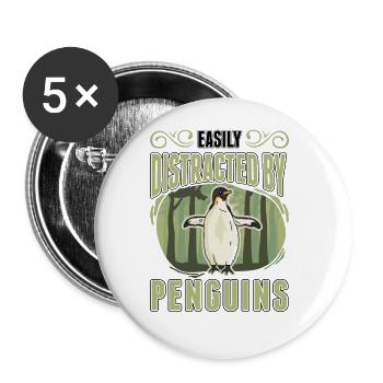 Easily distracted by Penguins Penguin - Buttons large 2.2''/56 mm (5-pack) - white - Front