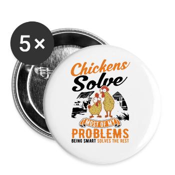 Poulets Élevage de poulets Éleveur de poulet - Lot de 5 grands badges (56 mm) - blanc - Devant