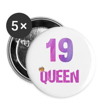 19 ans 19 anniversaire Anniversaire Queen - Lot de 5 grands badges (56 mm) - blanc - Devant