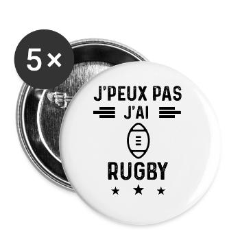 cadeau je peux pas j'ai rugby ballon - Lot de 5 grands badges (56 mm) - blanc - Devant