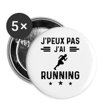 cadeau je peux pas j'ai running - Lot de 5 grands badges (56 mm) - blanc - Devant
