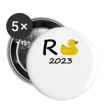 Rente Ente 2023 Pension Ruhestand Opa Oma Rentner - Buttons groß 56 mm (5er Pack) - Weiß - Vorne