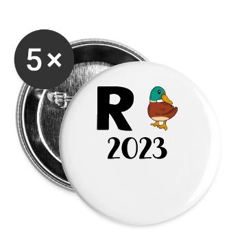 Rente Ente 2023 Pension Ruhestand Opa Oma Rentner - Buttons groß 56 mm (5er Pack) - Weiß - Vorne