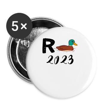 Rente Ente 2023 Pension Ruhestand Opa Oma Rentner - Buttons groß 56 mm (5er Pack) - Weiß - Vorne