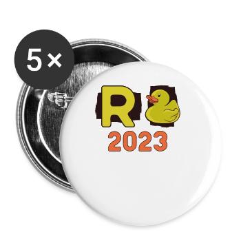 Rente Ente 2023 Pension Ruhestand Opa Oma Rentner - Buttons groß 56 mm (5er Pack) - Weiß - Vorne