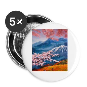 Haruno Japanese Cherry Blossom Illustration Japon - Lot de 5 grands badges (56 mm) - blanc - Devant