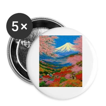 Haruno Japanese Cherry Blossom Illustration Japon - Lot de 5 grands badges (56 mm) - blanc - Devant