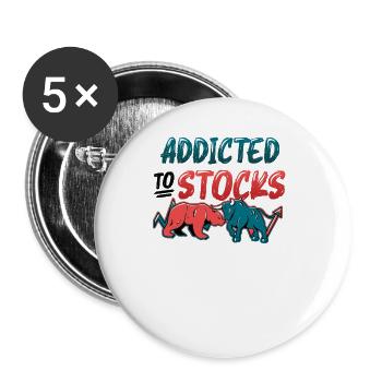 Addicted to Stocks, Bull Bear Stock Market - Buttons large 2.2''/56 mm (5-pack) - white - Front
