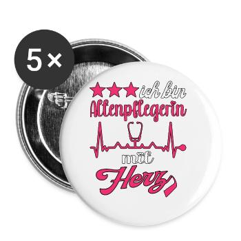 Pflegerin Altenpflegerin mit Herz Pflegekraft - Buttons groß 56 mm (5er Pack) - Weiß - Vorne