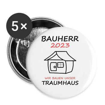 Bauherr 2023 Wir Bauen Unser Traumhaus Hausbau - Buttons groß 56 mm (5er Pack) - Weiß - Vorne