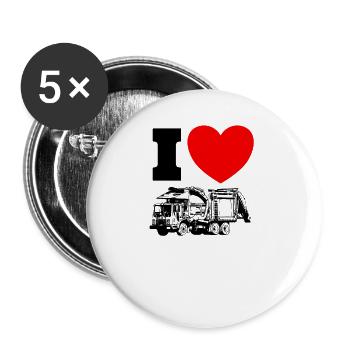Ich liebe M�llwagen Red Heart Trash Day TruckLiebe - Buttons groß 56 mm (5er Pack) - Weiß - Vorne