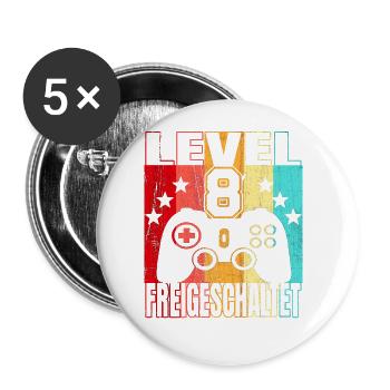 8 Jahre Geburtstagsshirt Zocker Gamer 8. - Buttons groß 56 mm (5er Pack) - Weiß - Vorne