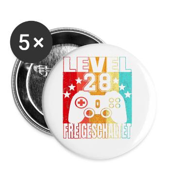 28 Jahre Geburtstagsshirt Zocker Gamer 28. - Buttons groß 56 mm (5er Pack) - Weiß - Vorne
