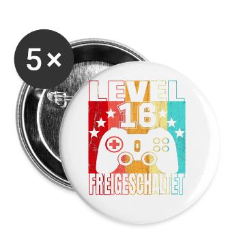 16 Jahre Geburtstagsshirt Zocker Gamer 16. - Buttons groß 56 mm (5er Pack) - Weiß - Vorne
