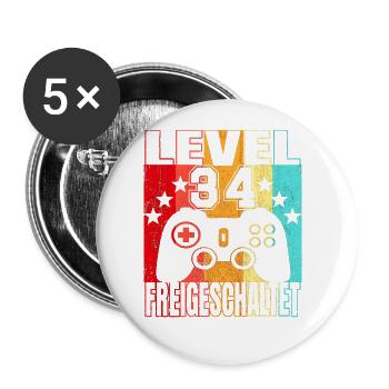 34 Jahre Geburtstagsshirt Zocker Gamer 34. - Buttons groß 56 mm (5er Pack) - Weiß - Vorne