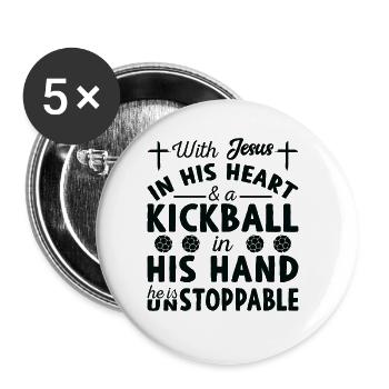 Jésus dans le cœur - Joueur de kickball - Lot de 5 grands badges (56 mm) - blanc - Devant