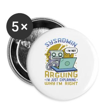 sysadmin, I'll explain why I'm the right one - Buttons large 2.2''/56 mm (5-pack) - white - Front