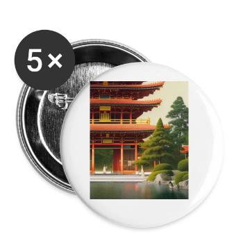 Haruno Illustration du temple japonais Japon - Lot de 5 grands badges (56 mm) - blanc - Devant
