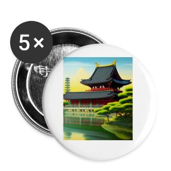 Haruno Illustration du temple japonais Japon - Lot de 5 grands badges (56 mm) - blanc - Devant