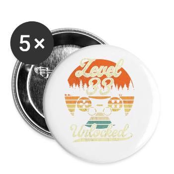 Level 33 Unlocked Men Gamer 33 Birthday Gamer - Buttons large 2.2''/56 mm (5-pack) - white - Front
