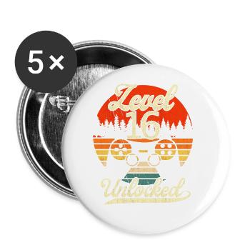 Niveau 16 Hommes Débloqués Gamer 16 Birthday Gamer - Lot de 5 grands badges (56 mm) - blanc - Devant
