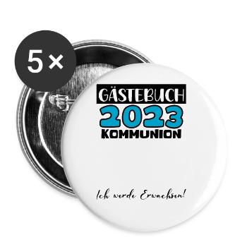 2023 Kommunion Gästebuch Mädchen Jungen Geschenk - Buttons groß 56 mm (5er Pack) - Weiß - Vorne