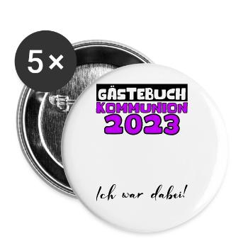 2023 Kommunion Gästebuch Mädchen Jungen Geschenk - Buttons groß 56 mm (5er Pack) - Weiß - Vorne