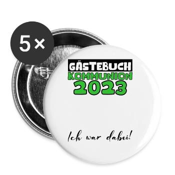 2023 Kommunion Gästebuch Mädchen Jungen Geschenk - Buttons groß 56 mm (5er Pack) - Weiß - Vorne