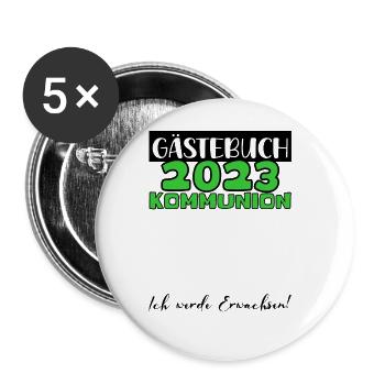2023 Kommunion Gästebuch Mädchen Jungen Geschenk - Buttons groß 56 mm (5er Pack) - Weiß - Vorne