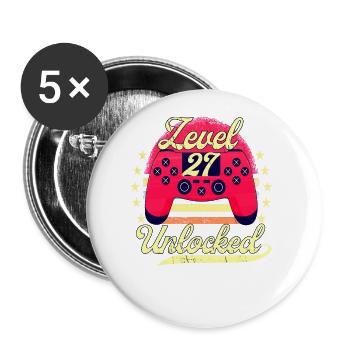 Niveau 27 Niveau d’anniversaire du joueur masculin débloqué - Lot de 5 grands badges (56 mm) - blanc - Devant