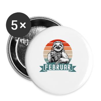 Faultier Geburtstag Februar 2022 Geboren Jahrgang - Buttons groß 56 mm (5er Pack) - Weiß - Vorne