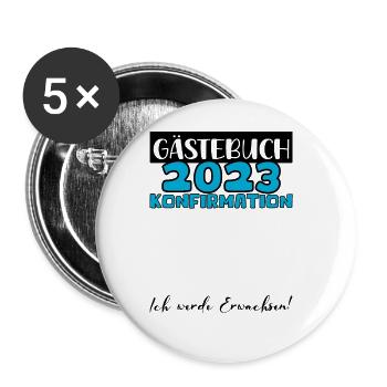 Konfirmation 2023 Gästebuch Mädchen Jungen Jugend - Buttons groß 56 mm (5er Pack) - Weiß - Vorne