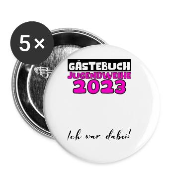 Jugendweihe 2023 Gästebuch Mädchen Jungen Fun Deko - Buttons groß 56 mm (5er Pack) - Weiß - Vorne