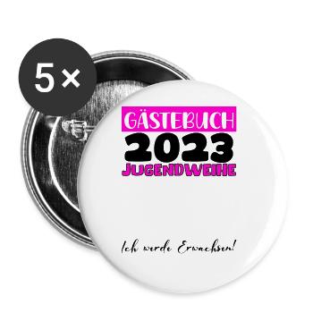Jugendweihe 2023 Gästebuch Mädchen Jungen Fun Deko - Buttons groß 56 mm (5er Pack) - Weiß - Vorne
