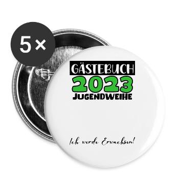 Jugendweihe 2023 Gästebuch Mädchen Jungen Fun Deko - Buttons groß 56 mm (5er Pack) - Weiß - Vorne