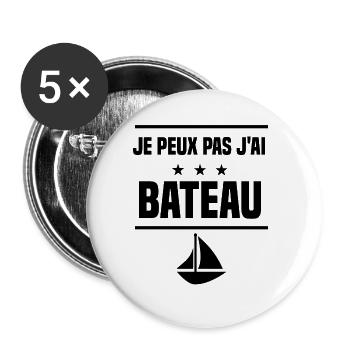 j'peux pas j'ai bateau humour - Lot de 5 grands badges (56 mm) - blanc - Devant