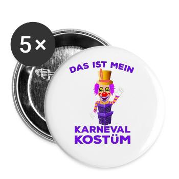Fasching Kostüm Clown aus der Box Karneval - Buttons groß 56 mm (5er Pack) - Weiß - Vorne