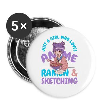 nur ein Mädchen das Anime Ramen und Skizzen liebt - Buttons groß 56 mm (5er Pack) - Weiß - Vorne