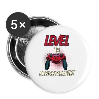 19. Geburtstag Level 19 freigeschaltet Gamer Party - Buttons groß 56 mm (5er Pack) - Weiß - Vorne