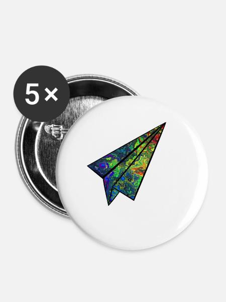 Papierflieger bunt - Buttons groß 56 mm (5er Pack) - Weiß