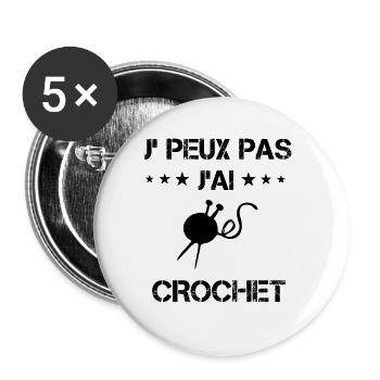 j'peux pas j'ai crochet laine cadeau couture - Lot de 5 grands badges (56 mm) - blanc - Devant