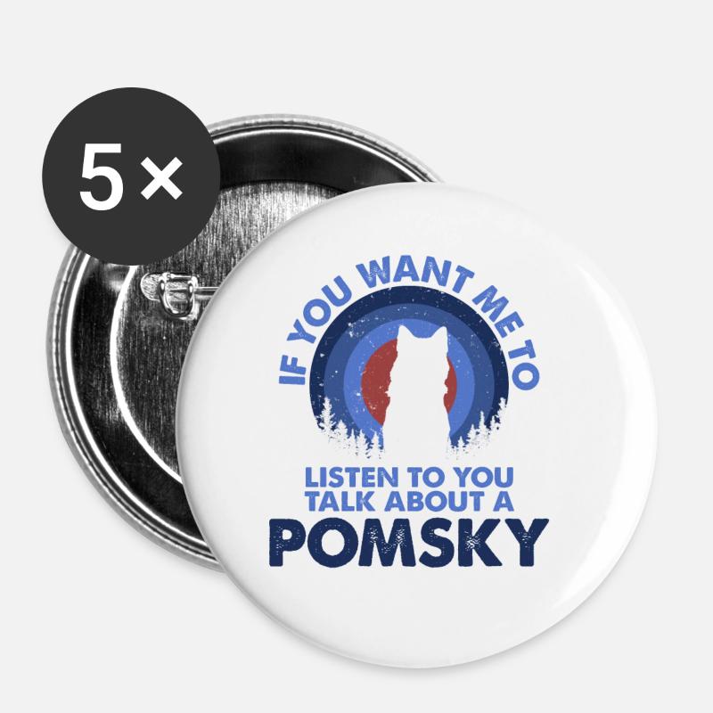 Sprechen Sie Über Hund Pomsky - Buttons groß 56 mm (5er Pack) - Weiß