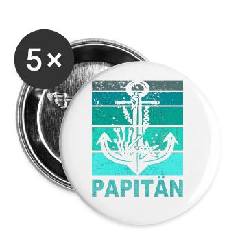 Papitän Vater Papa Kapitän Retro Anker Vatertag - Buttons groß 56 mm (5er Pack) - Weiß - Vorne